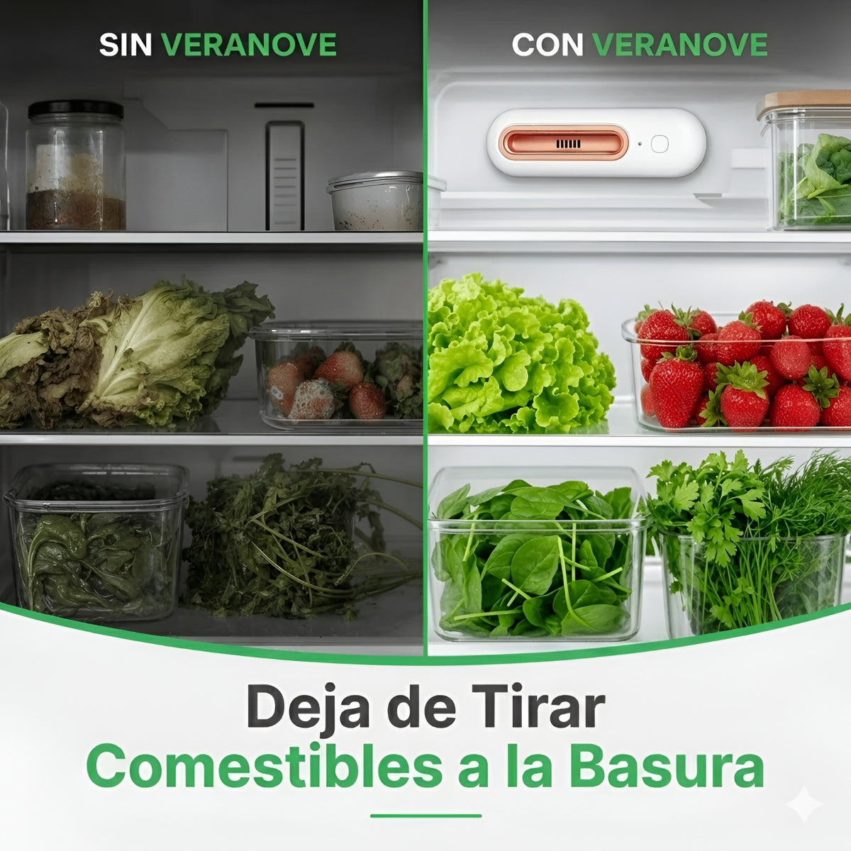 veranove™ Mantiene los alimentos frescos 4 veces más tiempo y reduce drásticamente tu factura del supermercado.